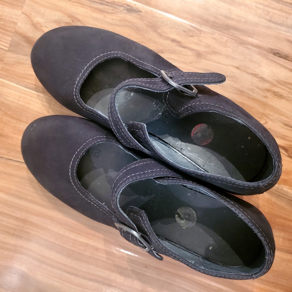 Dansko black suede wedge maryjanes